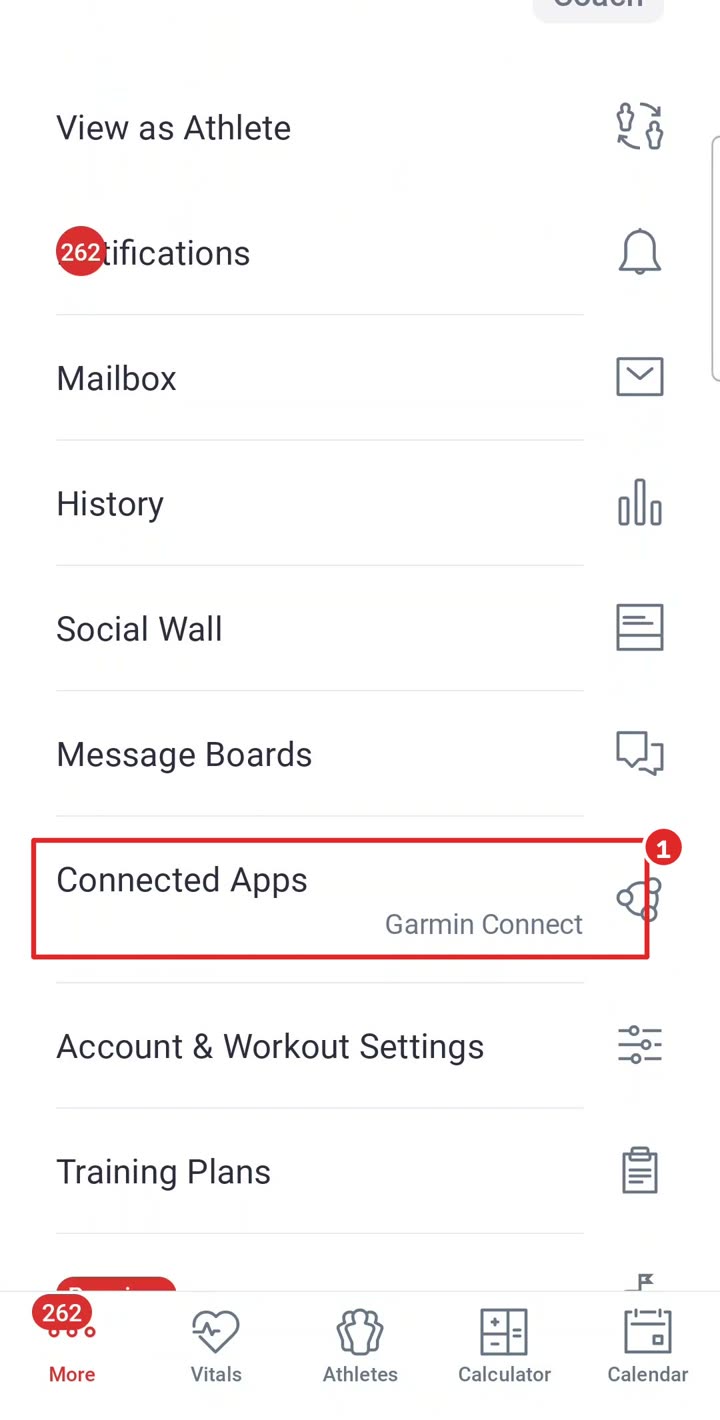תפריט More, האפשרות Connected Apps מסומנת