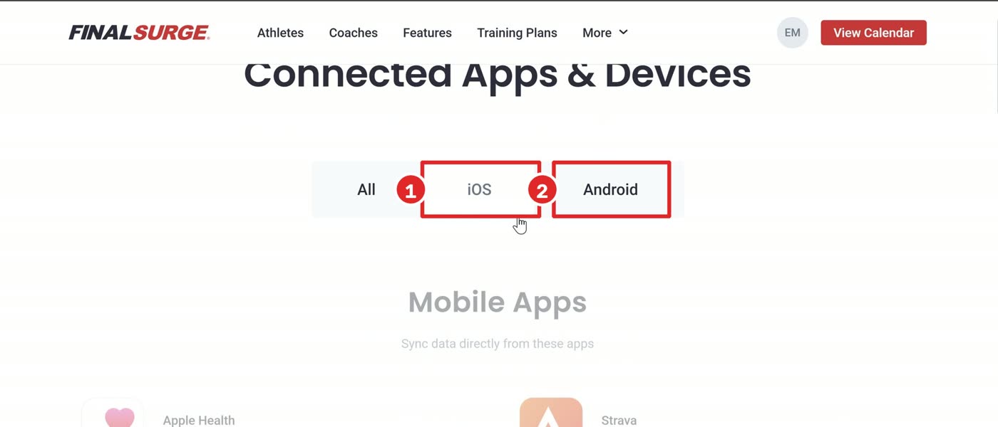 הלשוניות iOS ו-Android בדף Connected Apps & Devices