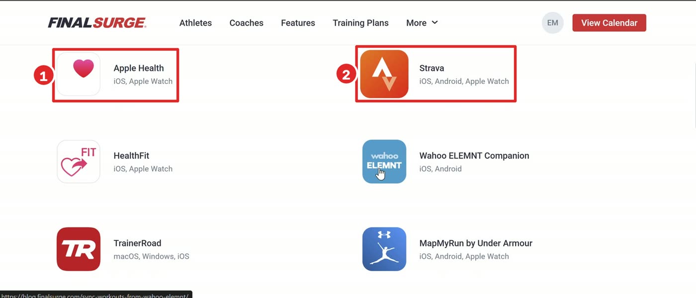 הרשימה מציגה את Apple Health ו-Strava עם הסימון Apple Watch